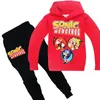 Jongens meisje sonic de egelkleding sets hoodie + broek kinderen kinderen sweatshirt broek broek met lange mouwen t -shirt tops tee kleren