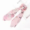 INS Spring Rose Floral Hair Scrunchies Bow Women Accessories Hair Bands Ties Scrunchie Ponytail Holder Rubber Rope Decoration Big Long Bow