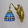 Tiffany Wall Lamp Mediterranean Sea Stained Glass Mermaid Wall Sconces Bedside Bathroom Mirror Fixtures E27 AC110-240V269O