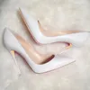 Rahat Tasarımcı Seksi Lady Moda Kadın Ayakkabı Beyaz Mat Deri Sivri Toe Stiletto Stripper Yüksek Topuklu Balo Akşam Pompaları 12 cm Büyük Boy 44