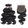 Ishow människohårbuntar med 5x5 spetsförslutning Brazilian Body Wave Virgin Extensions Partihandel Raka peruanska inslag för kvinnor Alla åldrar Naturlig färg