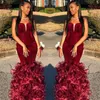 2019 Sexy Burgundy Velvet Daz Dresses Mermaid Frapless Ruffles Attrezzatura senza fondo Abito da festa Abito da sera FO211Z FO211Z