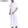 Ethnic Clothing INCERUN Muslim Kaftan Men Printed Short Sleeve Vintage Robes Loose Dubai Saudi Arabia Islamic Abaya Jubba Thobe S-5XL