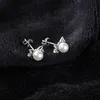 Boucles d'oreilles diamant femme platine mignon perle chat 2019 Simple doux bijoux discrets