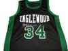 Paul Pierce #34 Inglewood High School 화이트 그린 블랙 레트로 농구 유니폼 Mens Stitched Custom Any Number Name