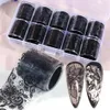 10pcs / set transferência Lace Foil Preto Branco Nail Stickers oco Flor Sliders Transparente Decalques Wraps Nail Art Cenário