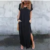 Woman's clothes size S - 5 xl new elegant summer beach wear round collar chiffon dress pocket open fork1