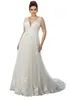 A-line Country Plus Size Wedding Dresses Lace Applique Empire Waist Deep V-neck Open Back Custom Made Boho Wedding Dress