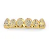 18K Plated Gold Face Grills для зубов Grillz для мужчин Женщины заморожены Hip Hop Poker Heart Cz Diamond Top Botte Set