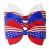 4 인치 헤어 액세서리 7 월 4 일 클립이있는 소녀를위한 깃발 머리 활 Red Royal White Hairbows Grosgrain Ribbon Stars Stripe