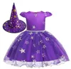 Halloween kostym tjejer cosplay klänningar med häxa hatt kläder barn scen dans häxa kostym sommar prinsessa klänningar pettiskirt ayp6086