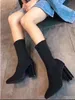 [Boîte d'origine] Luxe Nouvelles femmes Cheville Hlaf Talon haut 10CM Bottines en forme de chaussette Dames High Aftergame Quincunx Talon Bottes de mode Taille 35-40