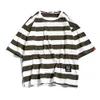 Mens Fashion T-Shirts Cotton Striped Loose Tees Summer Japanese Casual Streetwear Fitness Tees Oversized Male Tops