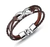 Fashion Charm Mens Braided Leather Bracelets Vintage Infinity Symbol Pendant Bangle Multilayer Bracelet For Male Jewelry WY108