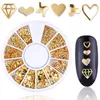 NA008 Mixed Style 3D Gold Metal Rivets Nail Art Round Heart Decoration Nails Sticker Manicure Nail DIY Accessories in Wheel