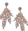 Fashion Designer Glittering Beautiful Diamond Crystal Leaves Long Drop Dangle Tassel Stud Earrings for Woman