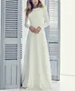 New Stretch Crepe A-line Long Modest Wedding Dress 2020 With Long Sleeves Jewel Coverd Back Short Train Women Informal Modest Bridal Gown