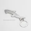 200pcs Metal 2 in 1 Keychain Bottle Opener Creative Shark Fish Key Chain Beer Openers Keyring Ring Can Openers Alloy Shark Shape7601631