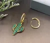 Wholesale-Fashion Gold Plated Green Cubic Cactus Earrings for Girls Women Luxury Designer Asymmetry Earrings Jewelry for Party Wedding