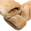 ファッション・ファックスシープスキンサーマルミトングローブ毛皮トリムスエードレザー冬の厚いカシミヤ暖かいウエストグローブガント