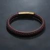 Simple Retro Black Brown Braided PU Leather Charm Bracelets Stainless Steel Fashion Bangle For Men Jewelry