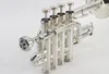 Profissional Nova Prata Piccolo Trumpet 4 Piston chifre Bb / A 2 Leadpipe Bocal