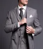 Klassieke stijl licht grijze man werk zakelijke pak notch reversbruidegom smoking prom blazer jas (jas + broek + vest + stropdas) H: 611