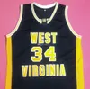 West Virginia Mountaineers College Kevin Pittsnogle #34 Camisa de basquete retrô masculina com número personalizado costurado e nome