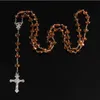 24 pcs / 8mm corte Rosário de cristal de plástico cordão católico colar com medalha de terra sagrada oração cruzada jóias religiosas