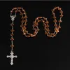 Collana cattolica con perline di cristallo in plastica con rosario tagliato da 24 pezzi/8 mm con gioielli religiosi di preghiera con medaglia di Terra Santa