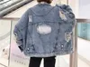 Vår hösten 2020 hajuku jeans jacka kvinnor lös vintage ripped frayed denim jackor damer punk streetwear coats unisex cy200515