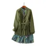 Novo Estilo de Pista de Desenhista Plus Size Vestido Ternos Verde Blazer Flor Impressão Vestido High Street Slim Dois Parte Sets