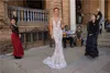 Берта полное кружевное русалка свадебные платья сексуальные погружение v -шея без спины иллюзион