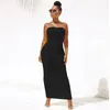 Sexig Backless Ruched Wrap Klänning För Kvinnor Ärmlös Bodycon Causal Maxi Klänningar Plus Storlek Hög midja Solid Förpackning Hip Dress1