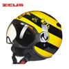 Casque de moto électrique jaune abeille, demi-visage, ZEUS 3 4, scooter, motocross, pour femmes et hommes, M, L, XL, XXL256t