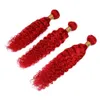 Extensões de tecer de cabelo malaio vermelho puro vermelho com frontal brilhante vermelho ondulado cabelo humano 3pcs com fecho frontal de renda 13x4
