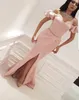 New Design Pink Long Evening Dress Arabic Dubai Mermaid Front Split Holiday Women Wear Formal Party Prom Gown Custom Made Plus Size