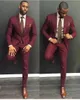 Smoking da sposa bordeaux di classe Abiti da uomo slim fit Affari (giacca + pantaloni + cravatta) Abiti da sposo per feste di ballo Padre dello sposo Ebelz