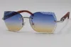Designer Mens Women Rimless Solglasögon T8200762 Carved Wood Trimning Lens Glasögon unisex solglasögon Display Hooks297G