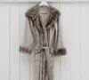 Skromne kobiety PotteryBarn Sleepwear Kobiety Szlafrok Faux Fur Satyna Długi Rękaw Płaszcz Ribbon Sash Robe Prom Druhna Shawel