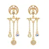 Moon Star Dangle Earrings Pearl Rhinestone Long Tassel Earrings Gold Silver Plated Korean Drop Dangle Earrings