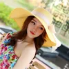 Groothandel zomer mode diskettestraw hoeden casual vakantie reizen brede randje zon hoeden opvouwbare strandhoed voor vrouwen met grote hoofden