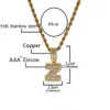 Collar con colgante de letra Baguette con nombre personalizado de Hip Hop, cadena de cuerda, colgante de circonia ostentosa de oro y plata para hombre, joyería 276P