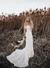 New Sexy Boho Mermaid Wedding Dresses Cheap Country Off Shoulder Full Lace Backless Beach Sweep Train Plus Size Custom Formal Bridal Gowns