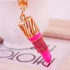 Fashion Keyring Women Lip Sticks Metal Rhinestone Pendant Car Key Chains Holder Gold Tone Plated Oil Drop Enamel Key Ring Craft