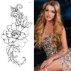 Temporary Tattoo Sticker Flower Peony Rose Sketches Tattoo Designs Sexy Girls Model Tattoos Arm Leg Black Henna Stickers Women SH12567743