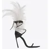 Sandales de plumes noires sexy pour femmes autrrich décor de cheveux minces talons hauts chaussures dames dames sandales de fourrure zapatos de mujer s2009668338