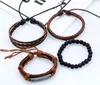 Men's Bracelet 100% genuine leather bracelet believe Beading Hemp rope simple and easy adjustable bracelet 4 styles 1 set