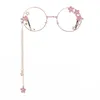 Bonito Sakura Pingente Limpar vidros ópticos Quadro Mulheres Round Meninas Retro Óculos Gothic Handmade Eyewear vidro Oculos De Gafas