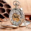 Luxury Silver Bronze Golden Pocket Watch Vintage Skeleton Hand Winding Mechanical Watches Double Hunter Case FOB Pendant Chain205y